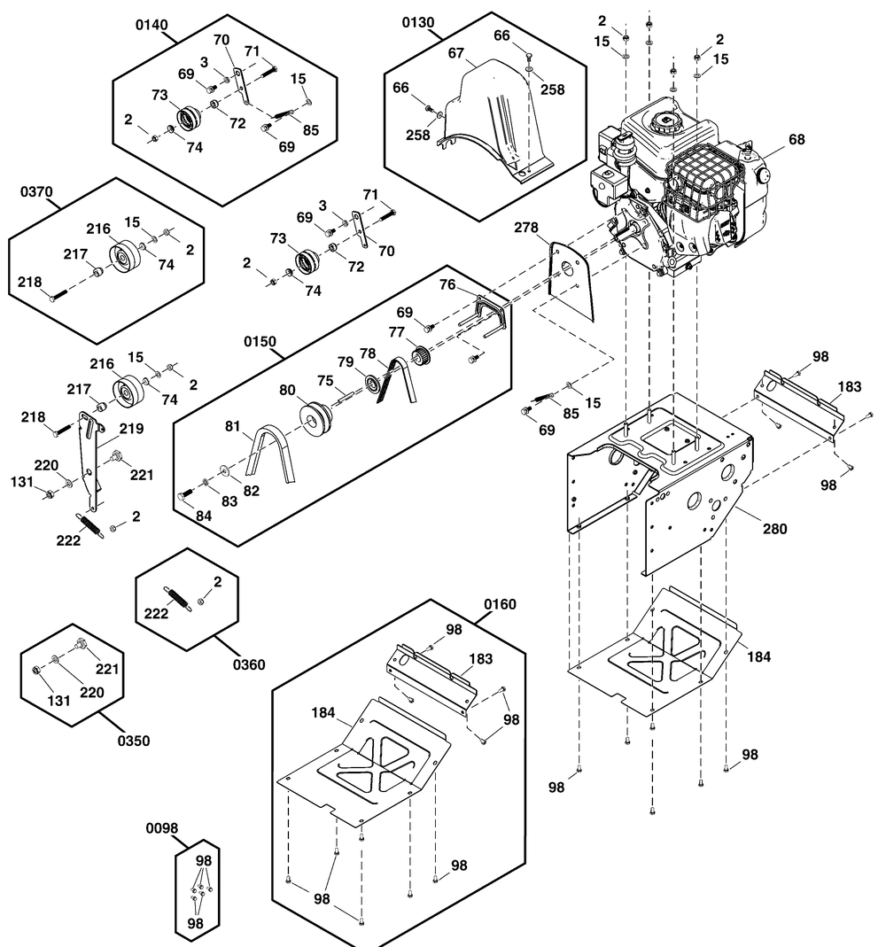 Engine And Frame Group Diagram and Parts List for 1696820-03-ELITE1527 2019 Briggs and Stratton Snow Blower